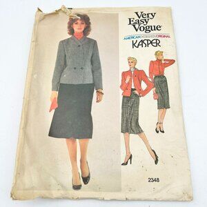 Very Easy Vogue 2348 Kasper Misses Jacket Blouse Skirt Size 8 Pattern Uncut